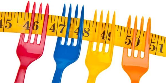 centímetro en tenedores simboliza la pérdida de peso en la dieta Dukan